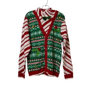 33 Degrees Unisex Christmas Sweater Vest Bow Tie Mock Neck Size M